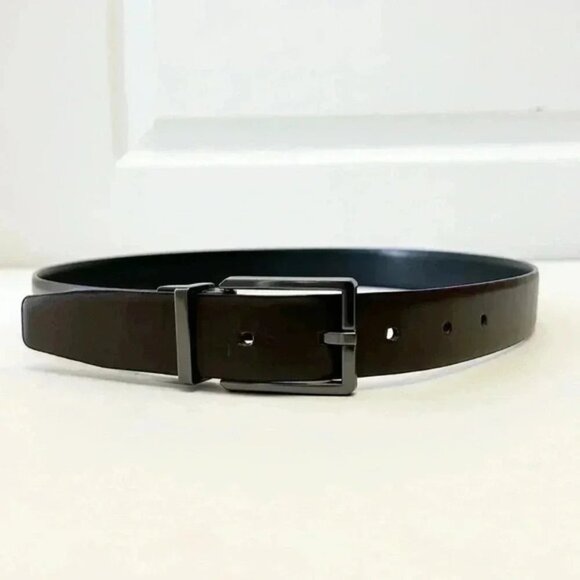 Calvin Klein Men’s Black Brown Reversible Dress Belt Gunmetal Buckle Size 32 - Picture 9 of 16